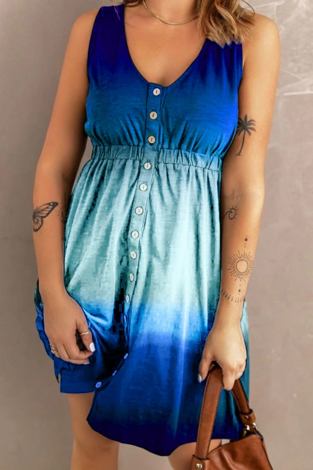 Double Take Scoop Neck Buttoned Sleeveless Magic Dress with Pockets - Bella Blue Styles
