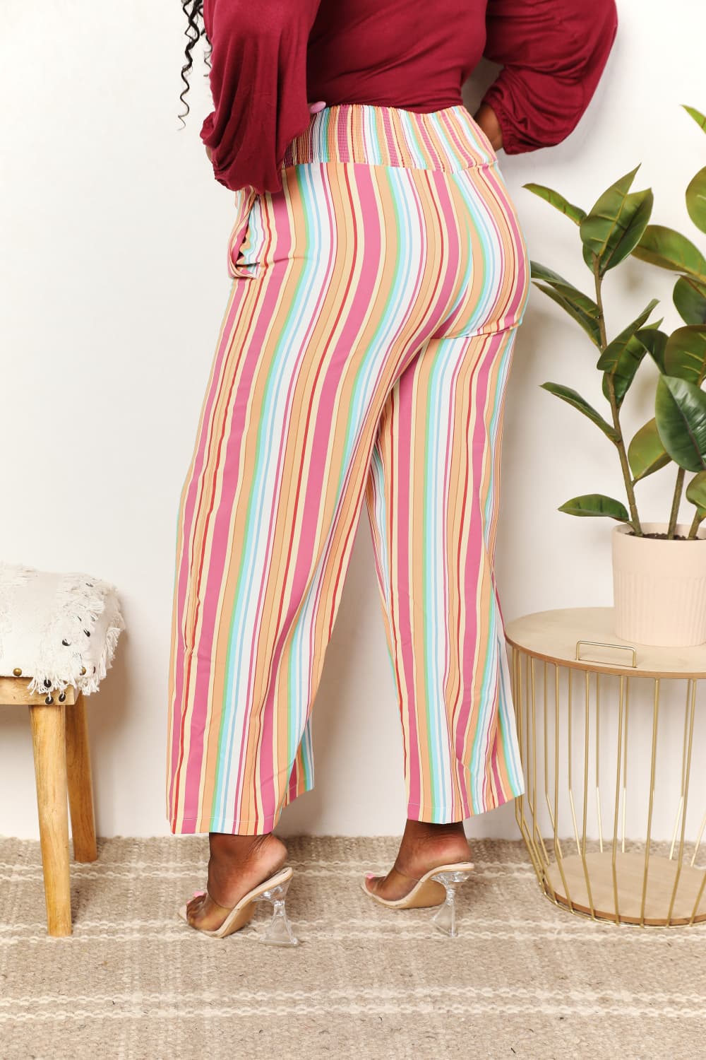 Double Take Striped Smocked Waist Pants with Pockets - Bella Blue Styles