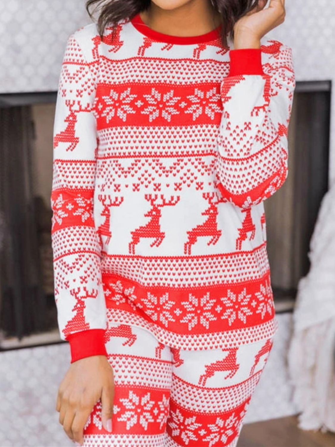 Full Size Christmas Element Round Neck Top and Pants Set - Bella Blue Styles