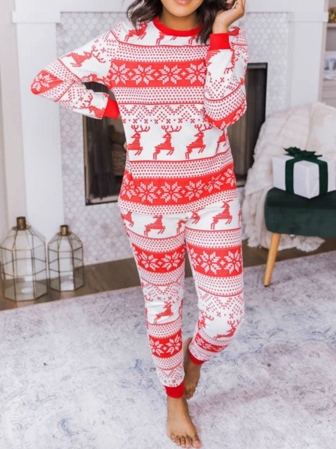 Full Size Christmas Element Round Neck Top and Pants Set - Bella Blue Styles