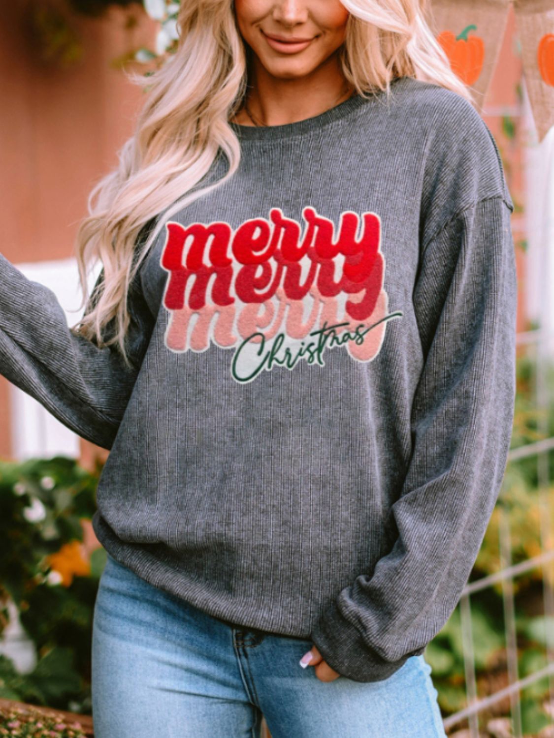 Full Size MERRY CHRISTMAS Round Neck Long Sleeve Sweatshirt - Bella Blue Styles