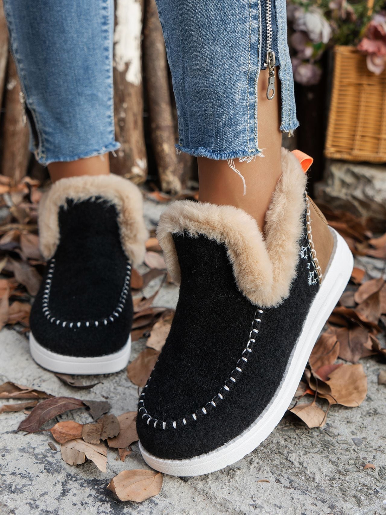 Furry Suede Round Toe Flat Sneakers - Bella Blue Styles