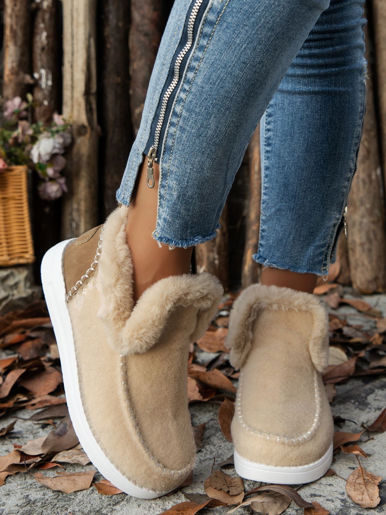 Furry Suede Round Toe Flat Sneakers - Bella Blue Styles