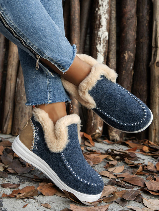 Furry Suede Round Toe Flat Sneakers - Bella Blue Styles