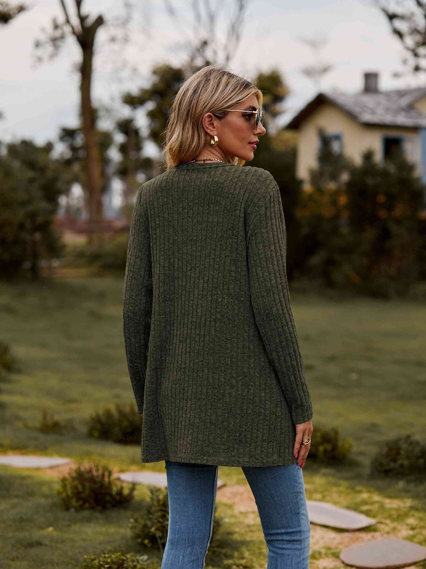 Heather Button-Up Cardigan with Pockets - Bella Blue Styles