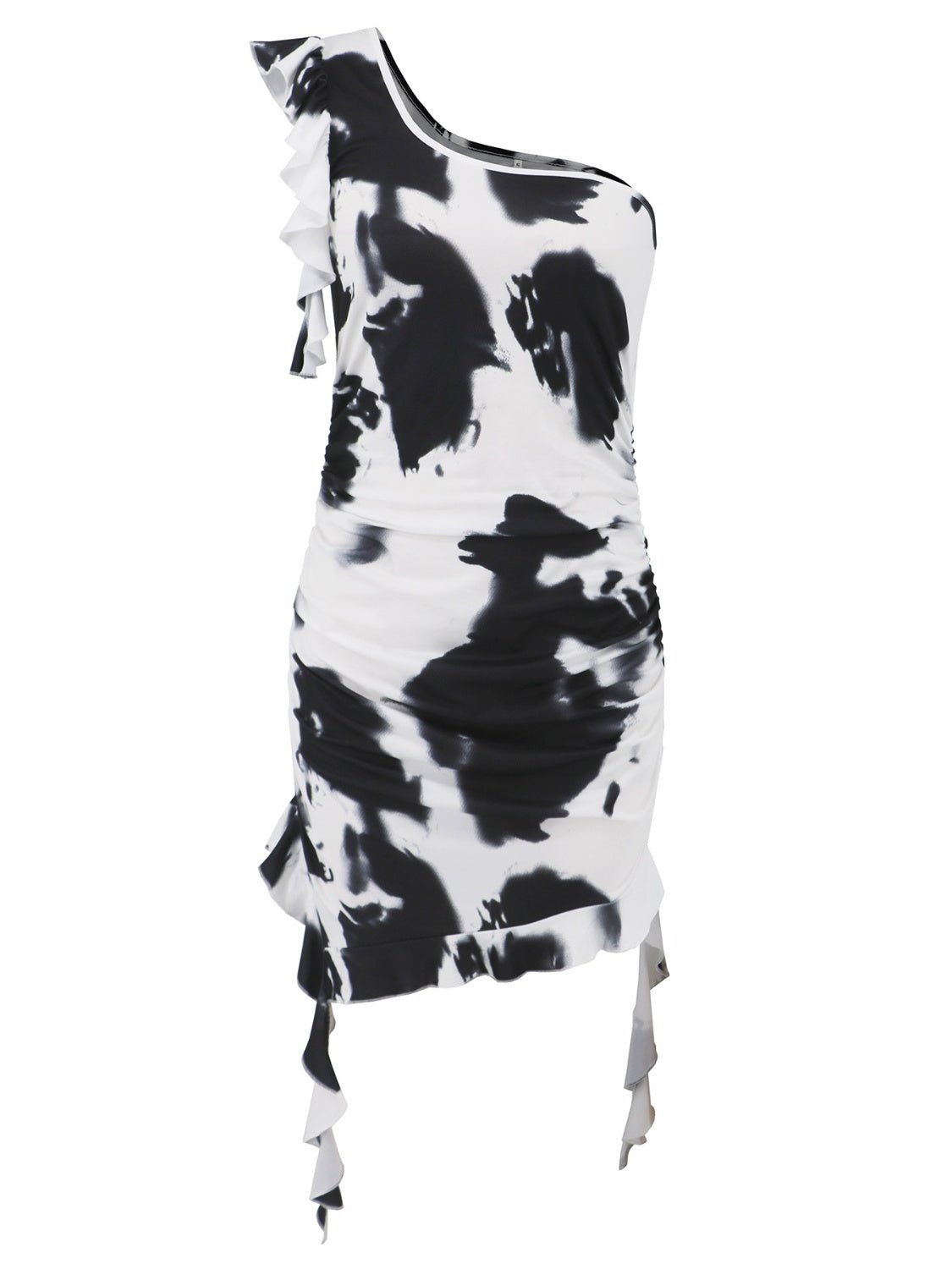 Ruffled Tie - Dye Single Shoulder Mini Dress - Bella Blue Styles