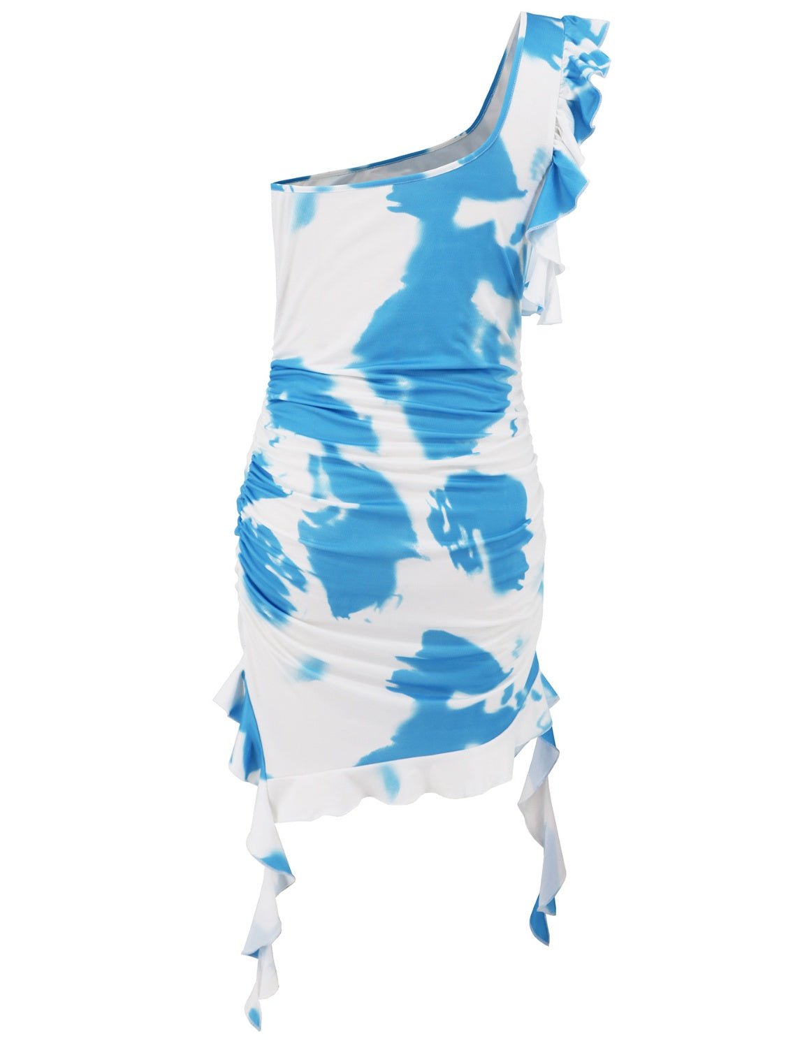 Ruffled Tie - Dye Single Shoulder Mini Dress - Bella Blue Styles