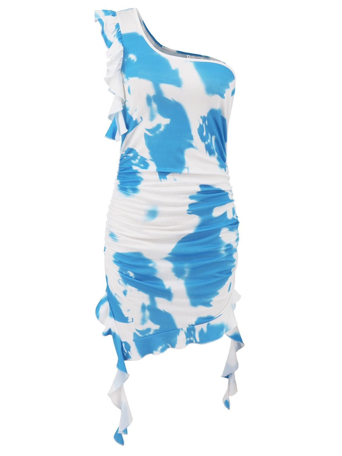 Ruffled Tie - Dye Single Shoulder Mini Dress - Bella Blue Styles