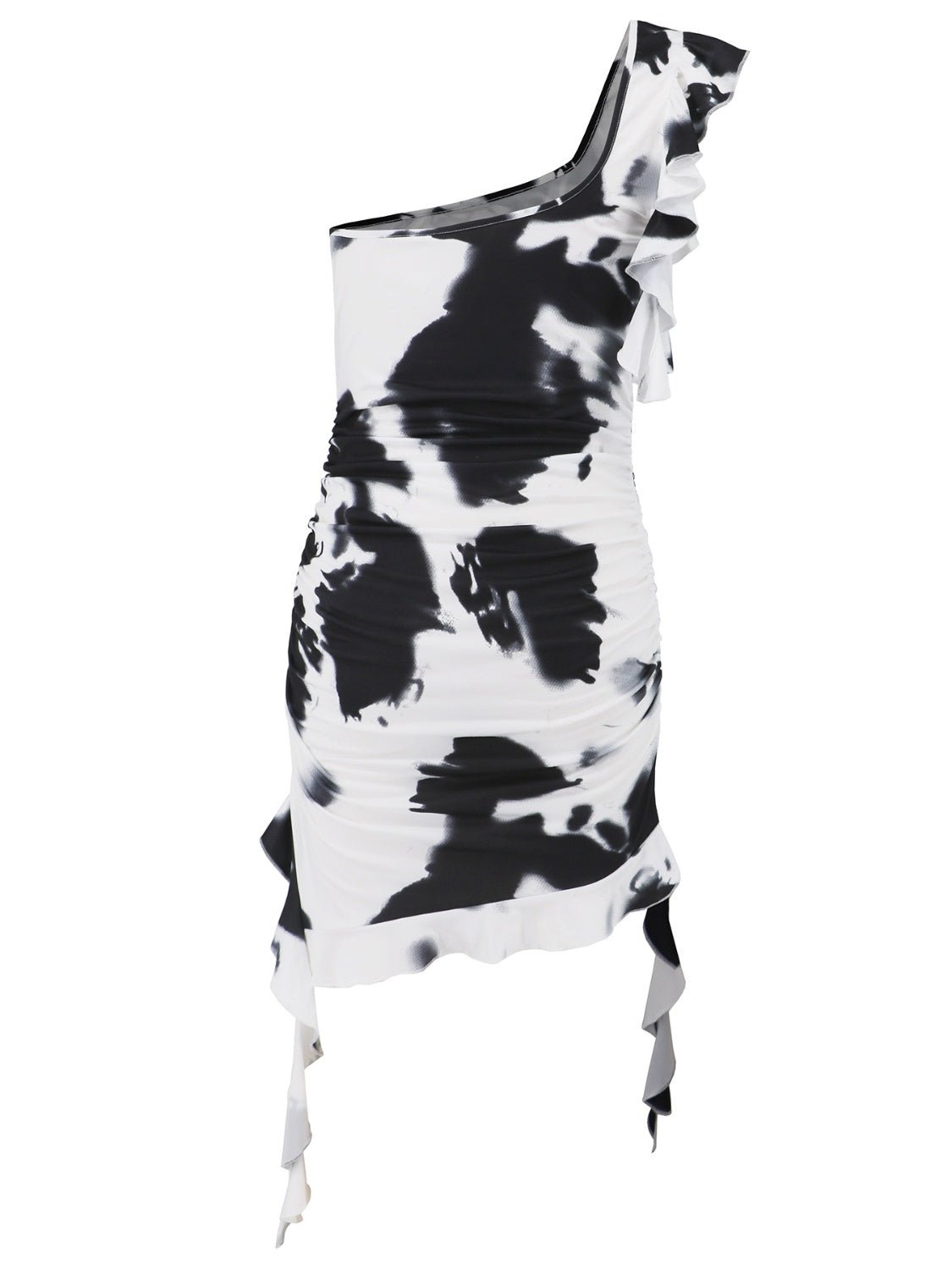 Ruffled Tie - Dye Single Shoulder Mini Dress - Bella Blue Styles