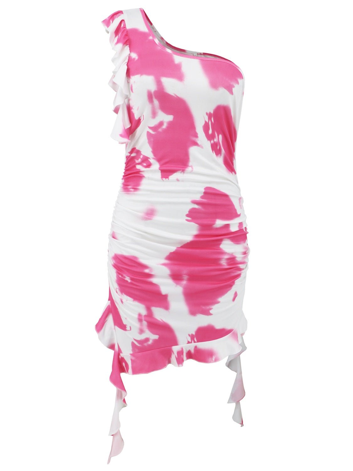 Ruffled Tie - Dye Single Shoulder Mini Dress - Bella Blue Styles