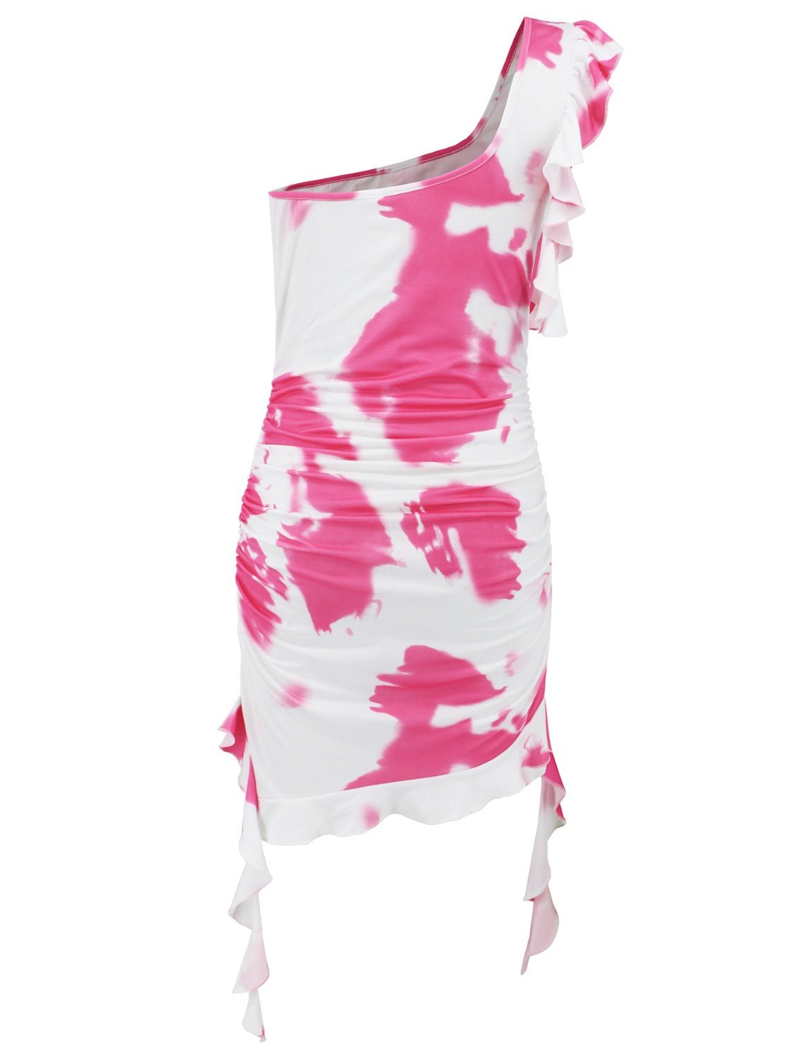 Ruffled Tie - Dye Single Shoulder Mini Dress - Bella Blue Styles