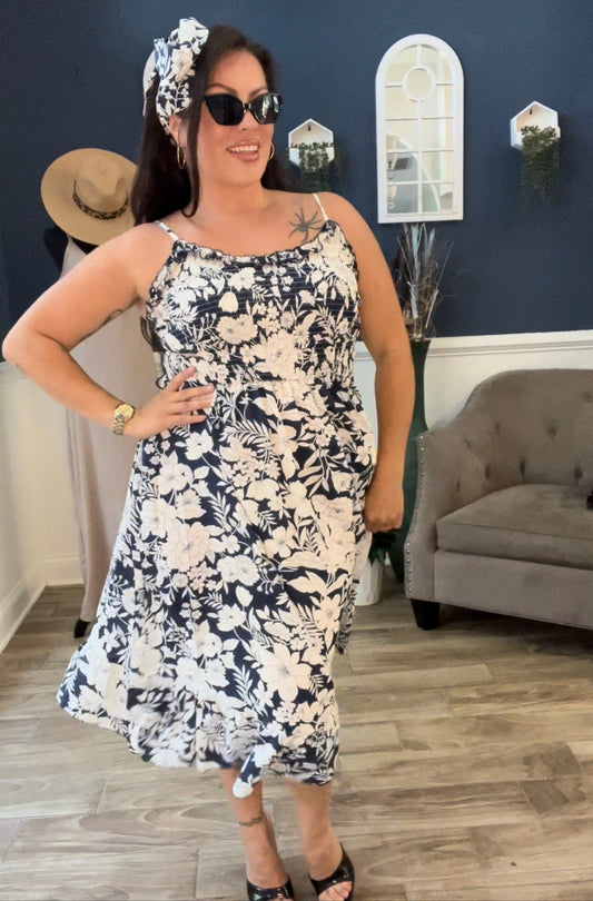 Tori Floral Spaghetti Strap Midi Dress