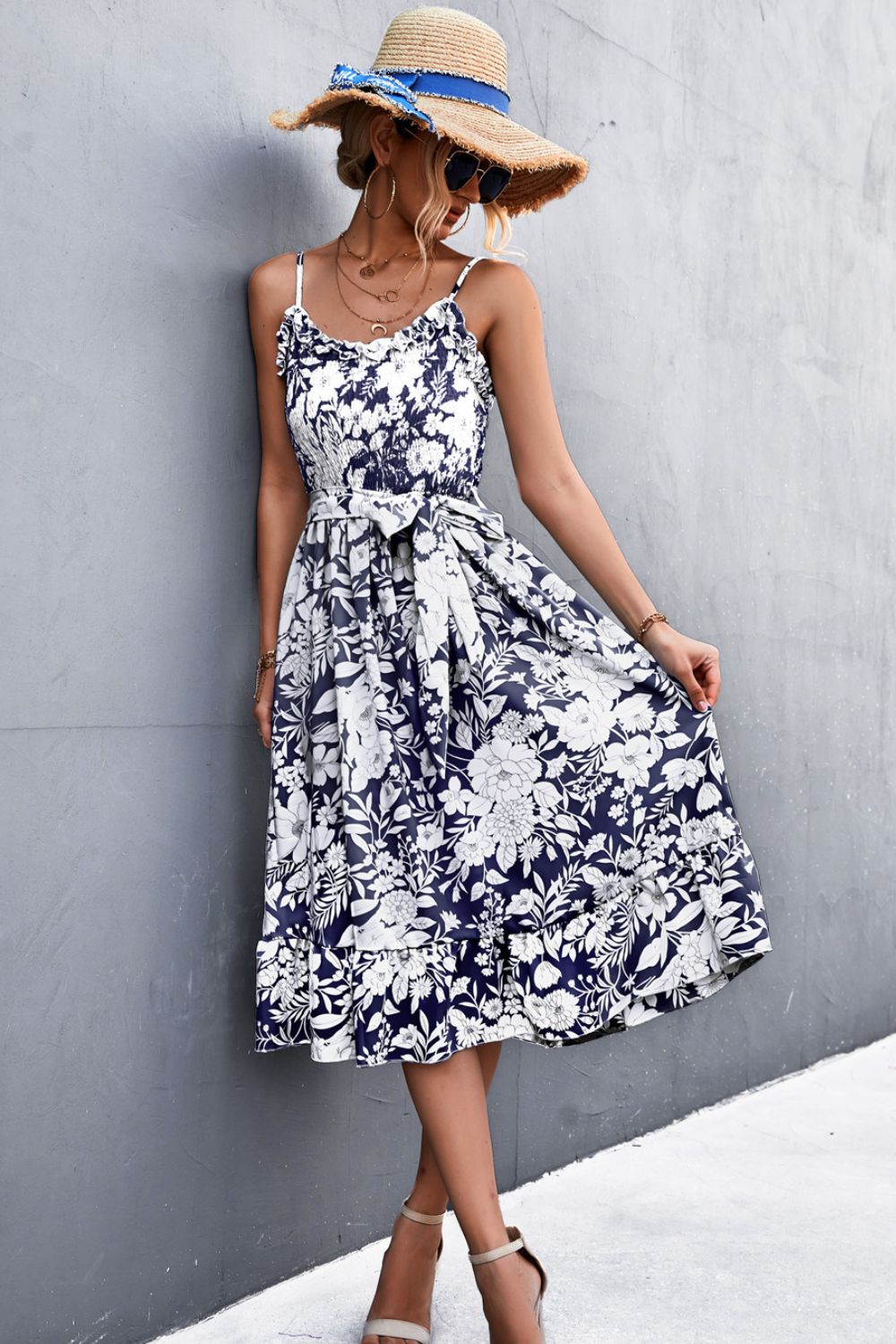 Tori Floral Spaghetti Strap Midi Dress