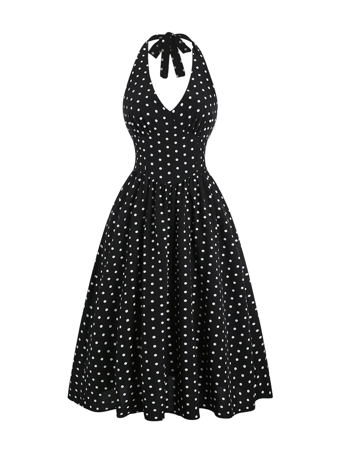 Milumia Women's Polka Dots Halter Midi Dress Backless A Line Elegant Dresses Black and White Small