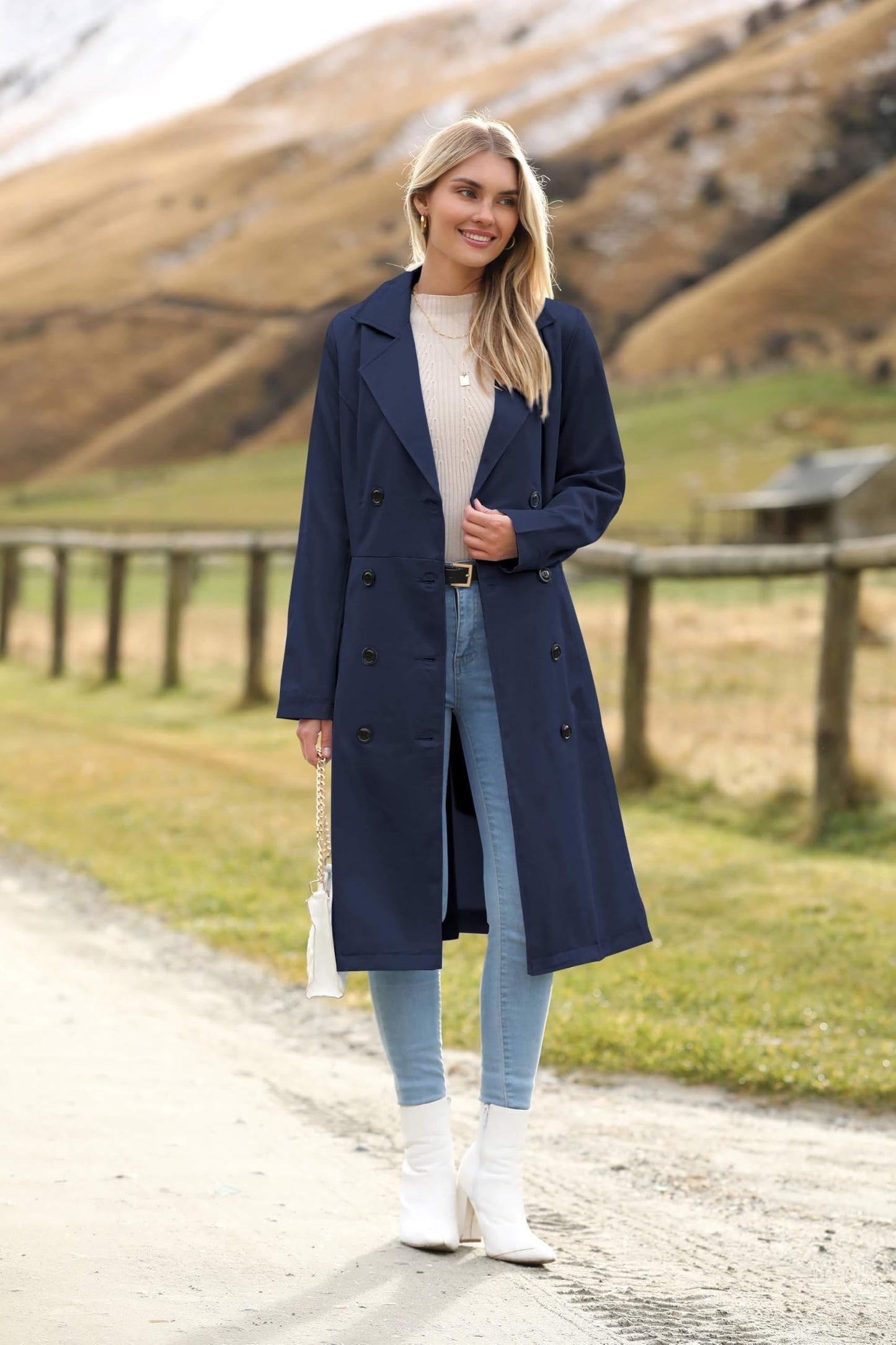 Zeagoo Women's Trench Coats Double-Breasted Long Coat with Belt