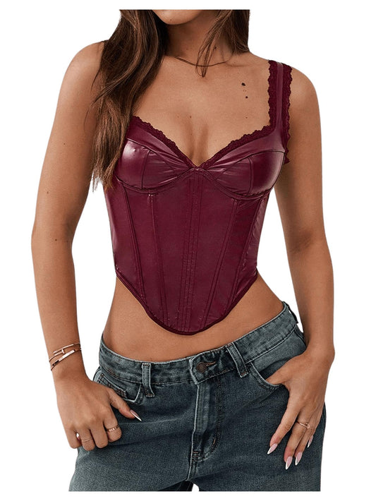 Milumia Women's Sweetheart Neck Sleeveless Corset Top Asymmetrical Hem Bustier Tops Burgundy Small