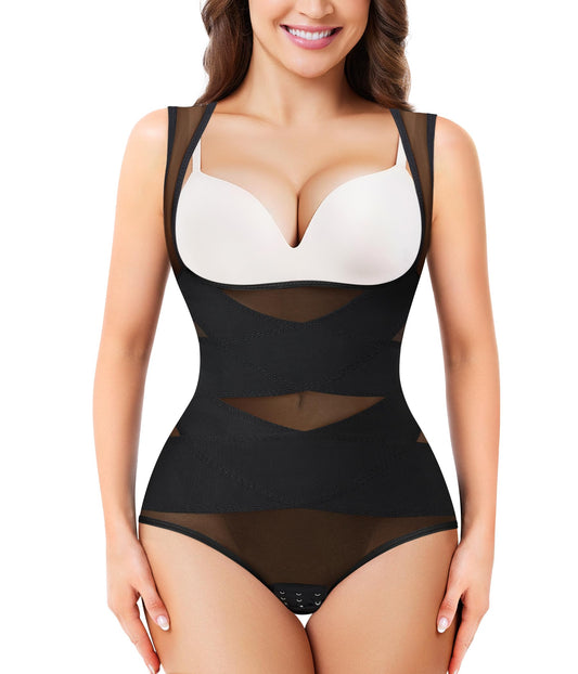 Nebility Plus Size Shapewear Bodysuit for Women Tummy Control Body Shaper Seamless Faja Colombian Waist Trainer Girdle(Black Normal Size,XX-Large)