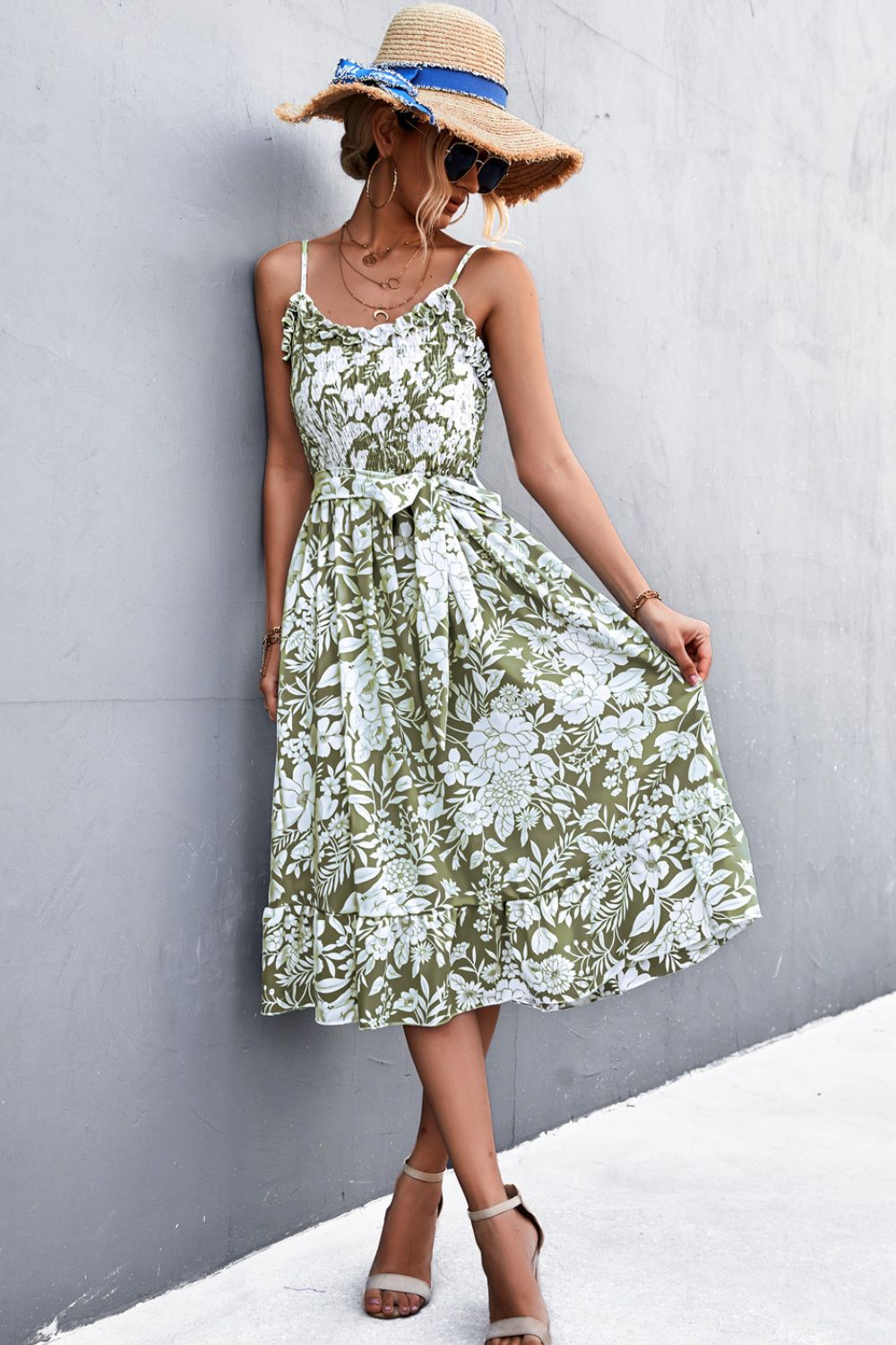 Tori Floral Spaghetti Strap Midi Dress