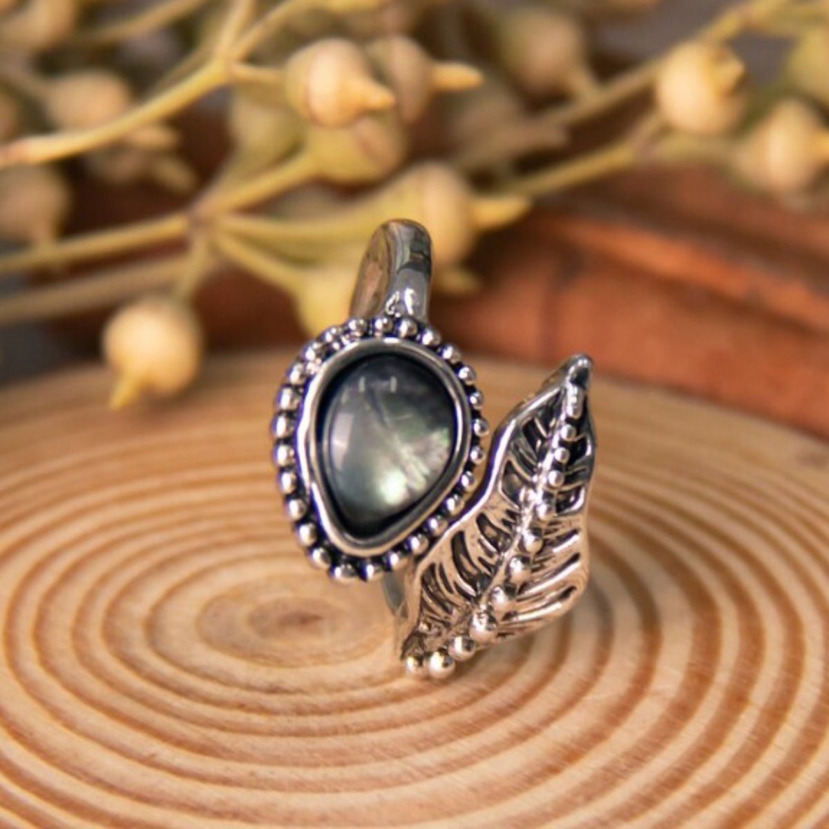 Alloy Moonstone Leaf Bypass Ring - Bella Blue Styles