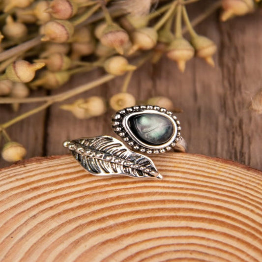 Alloy Moonstone Leaf Bypass Ring - Bella Blue Styles