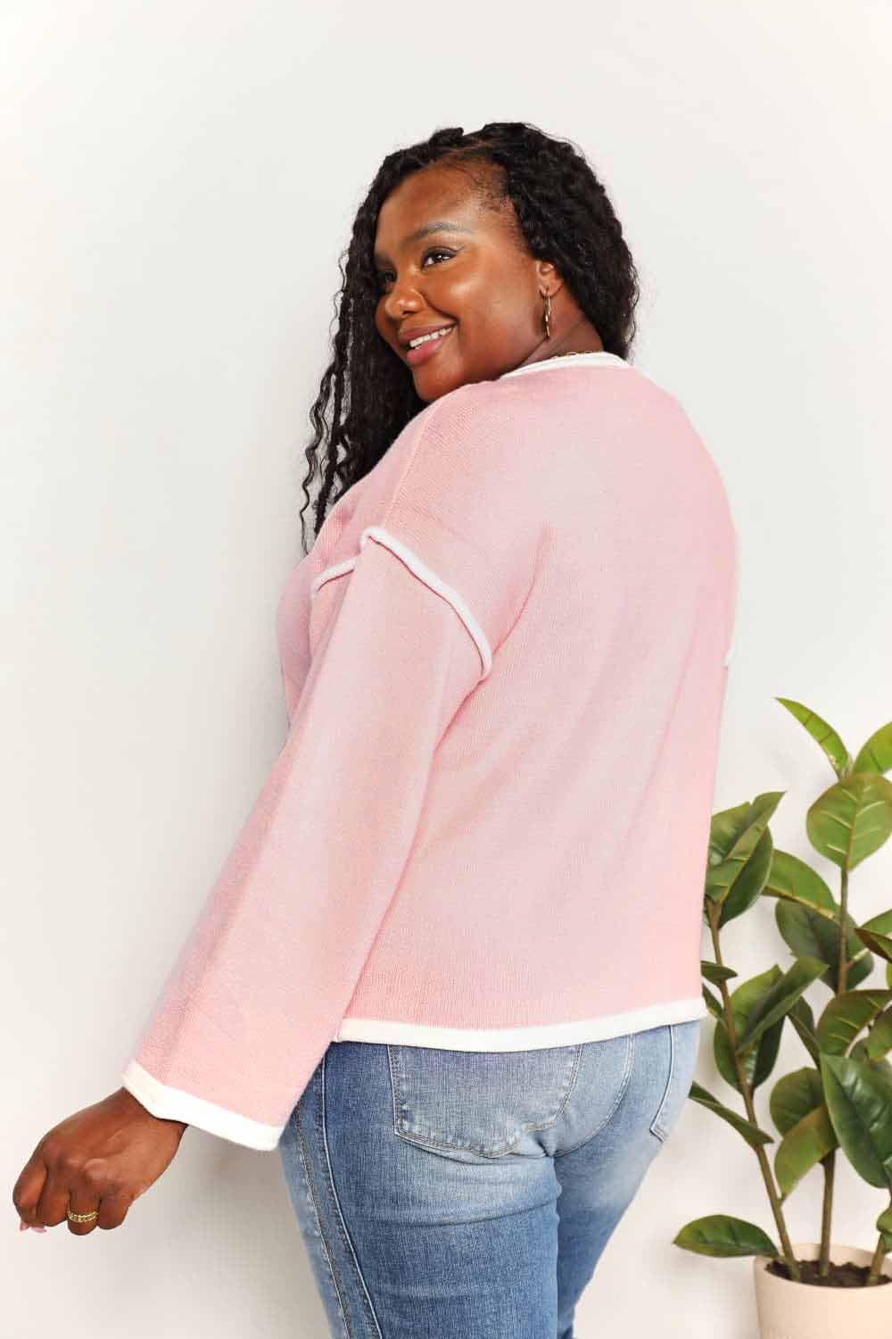 Angel Wings Contrast Detail Dropped Shoulder Knit Top - Bella Blue Styles