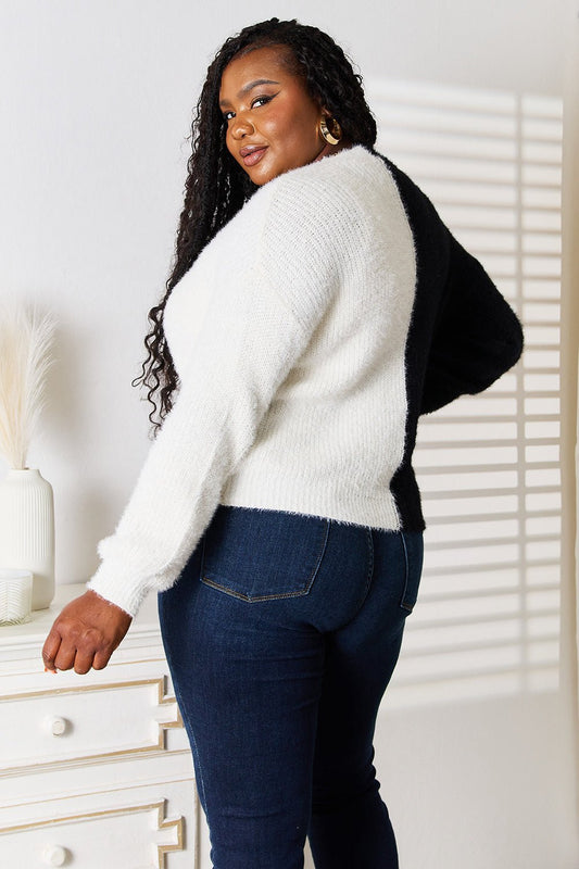 Angel Wings Woven Right Contrast Button - Front V - Neck Cardigan - Bella Blue Styles