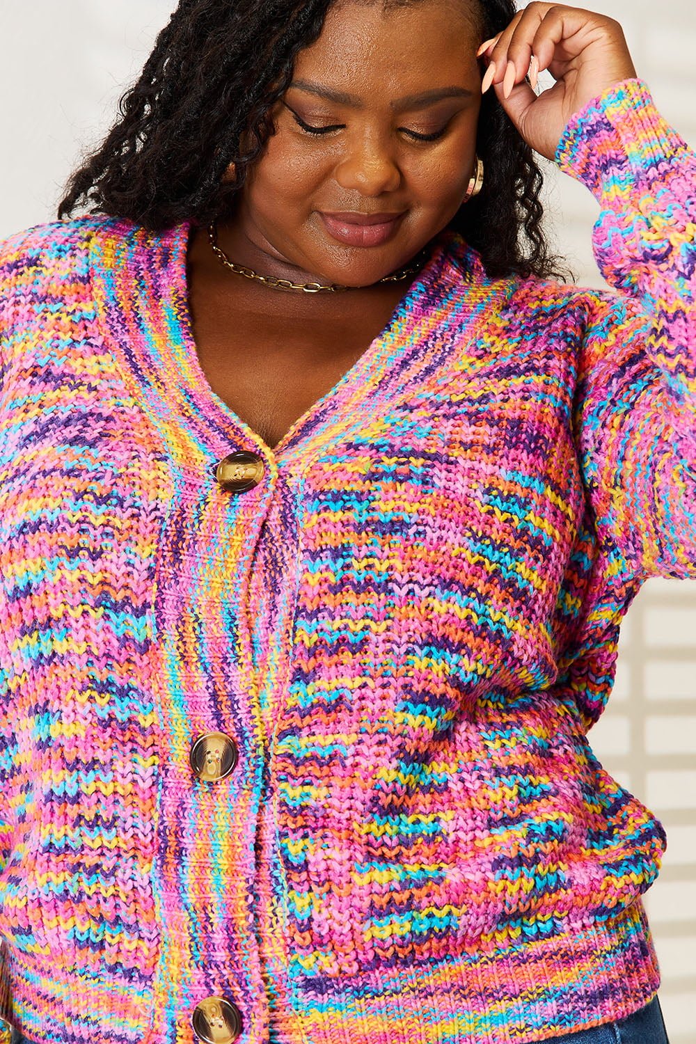 Angel Wings Woven Right V - Neck Long Sleeve Cardigan - Bella Blue Styles