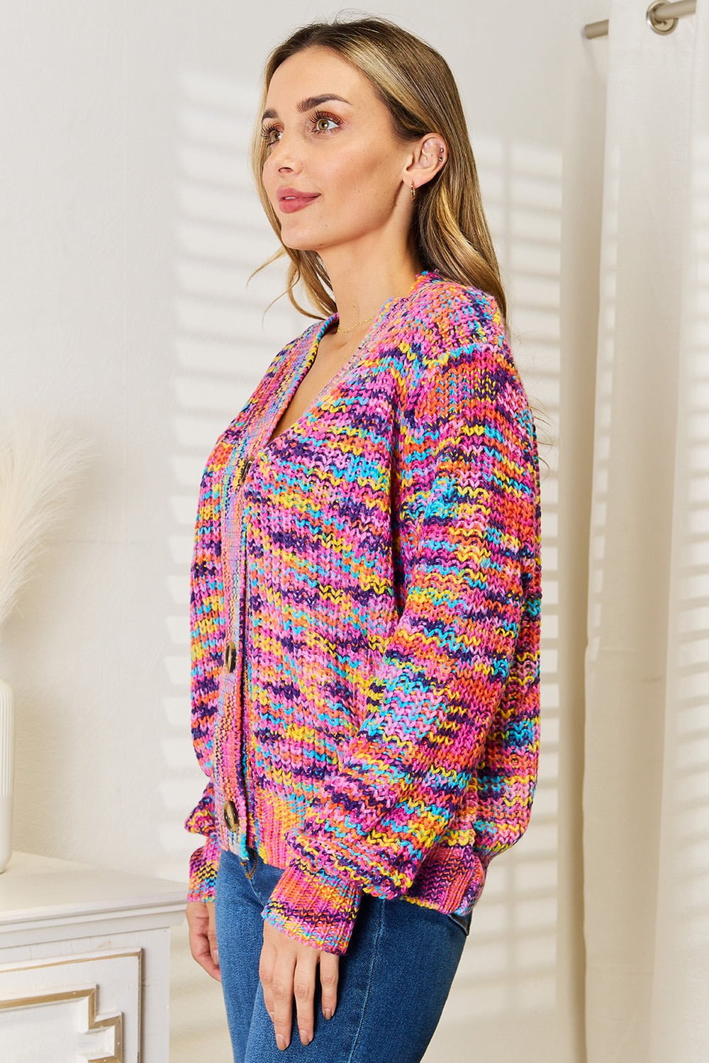 Angel Wings Woven Right V - Neck Long Sleeve Cardigan - Bella Blue Styles