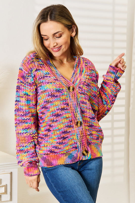 Angel Wings Woven Right V - Neck Long Sleeve Cardigan - Bella Blue Styles
