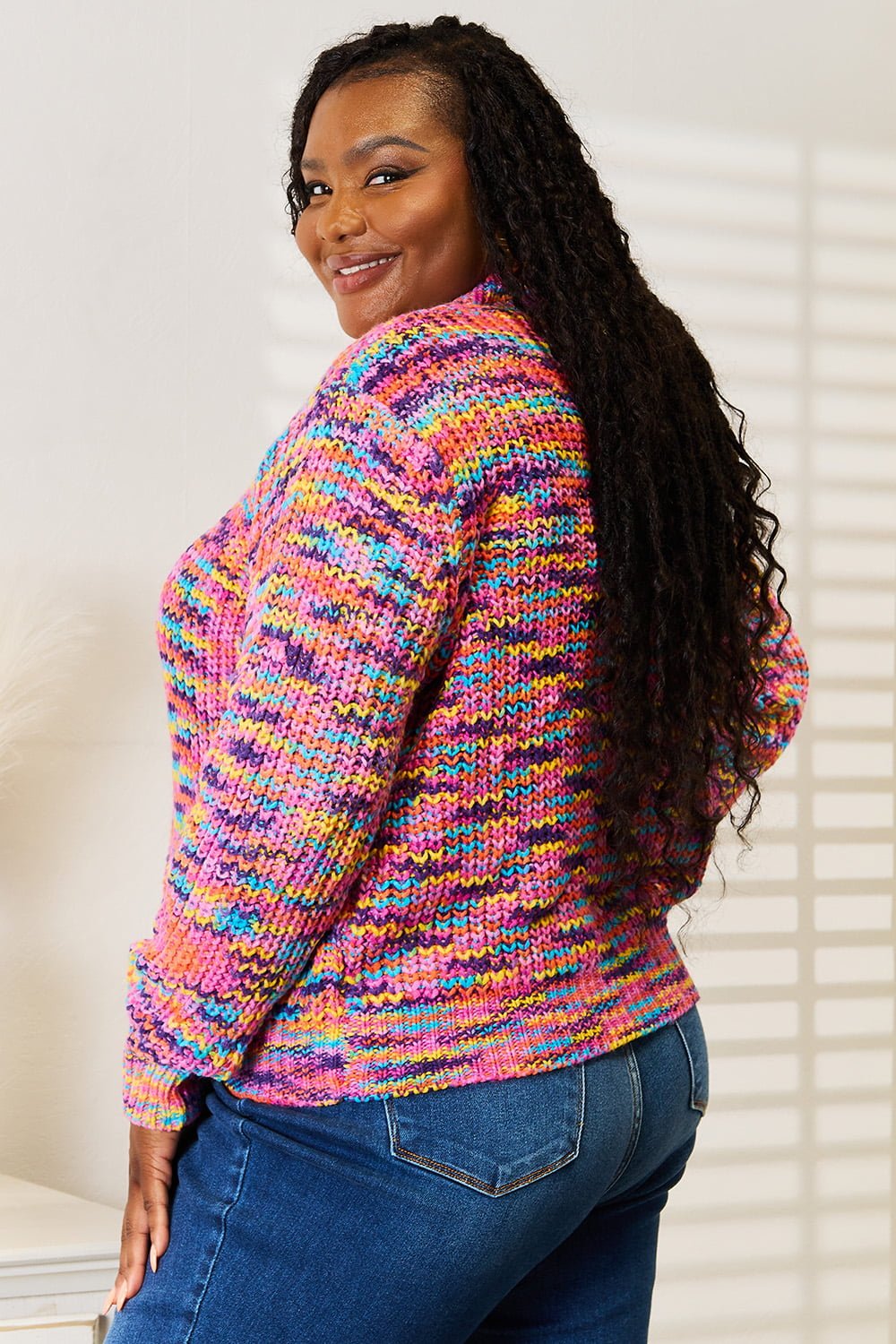Angel Wings Woven Right V - Neck Long Sleeve Cardigan - Bella Blue Styles