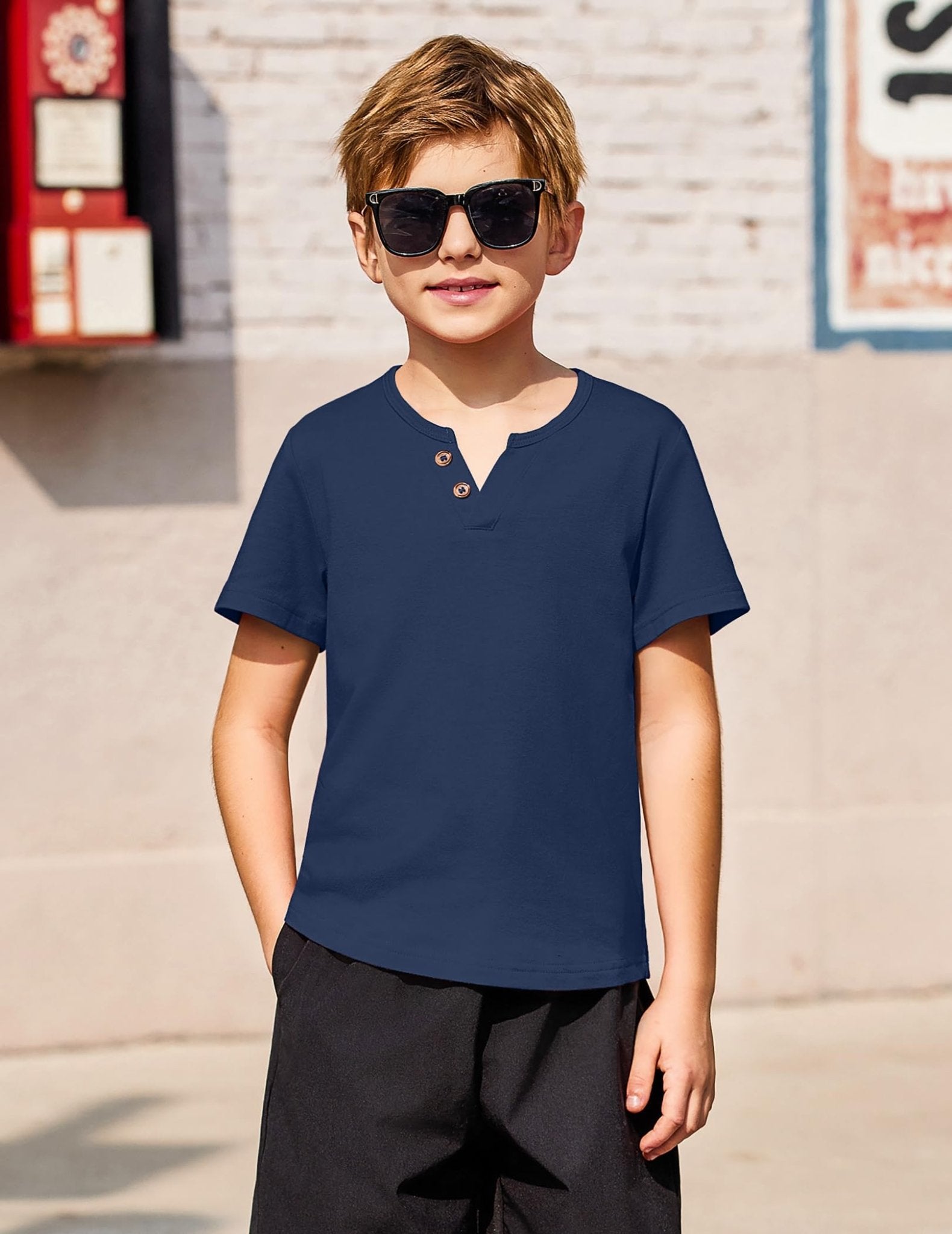 Arshiner Boy's Henley Shirt Soft Style T - Shirt with Multi Color Size 12, 2 - Pack - Bella Blue Styles