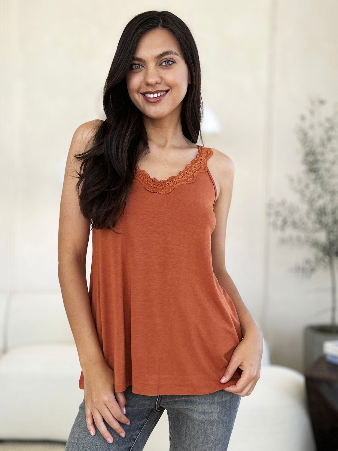 Basic Bae Full Size Lace Detail V - Neck Cutout Cami - Bella Blue Styles