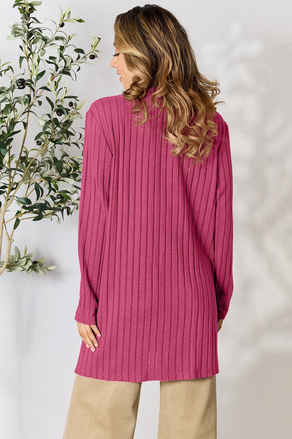 Basic Bae Full Size Ribbed Open Front Cardigan with Pockets - Bella Blue Styles