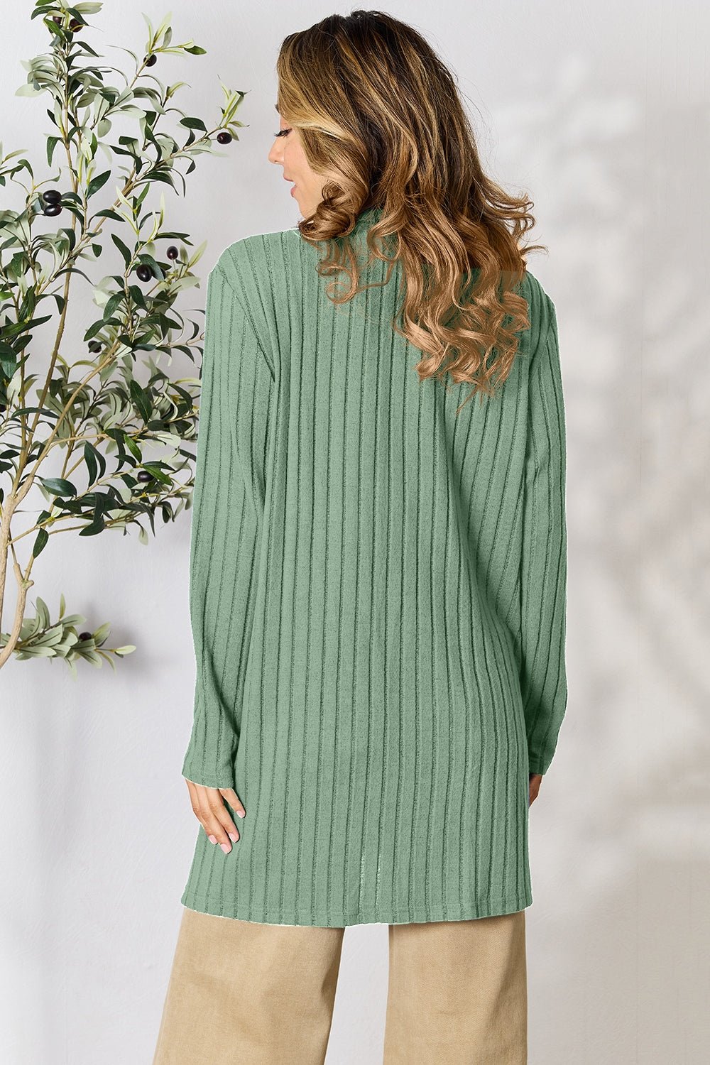 Basic Bae Full Size Ribbed Open Front Cardigan with Pockets - Bella Blue Styles