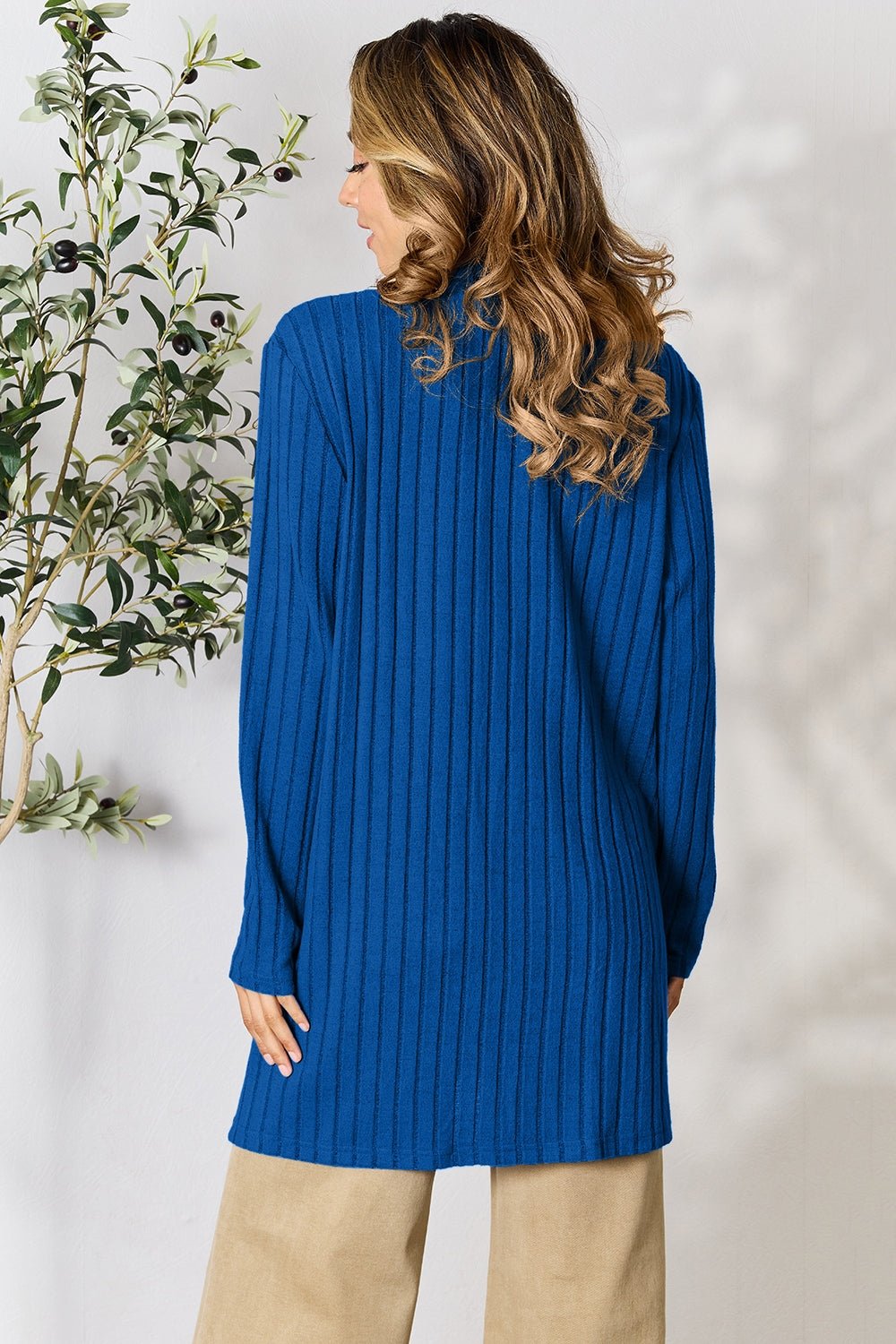Basic Bae Full Size Ribbed Open Front Cardigan with Pockets - Bella Blue Styles
