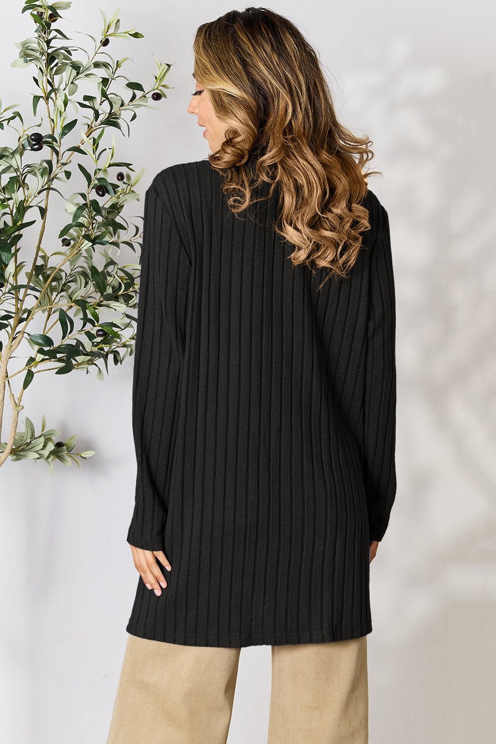 Basic Bae Full Size Ribbed Open Front Cardigan with Pockets - Bella Blue Styles