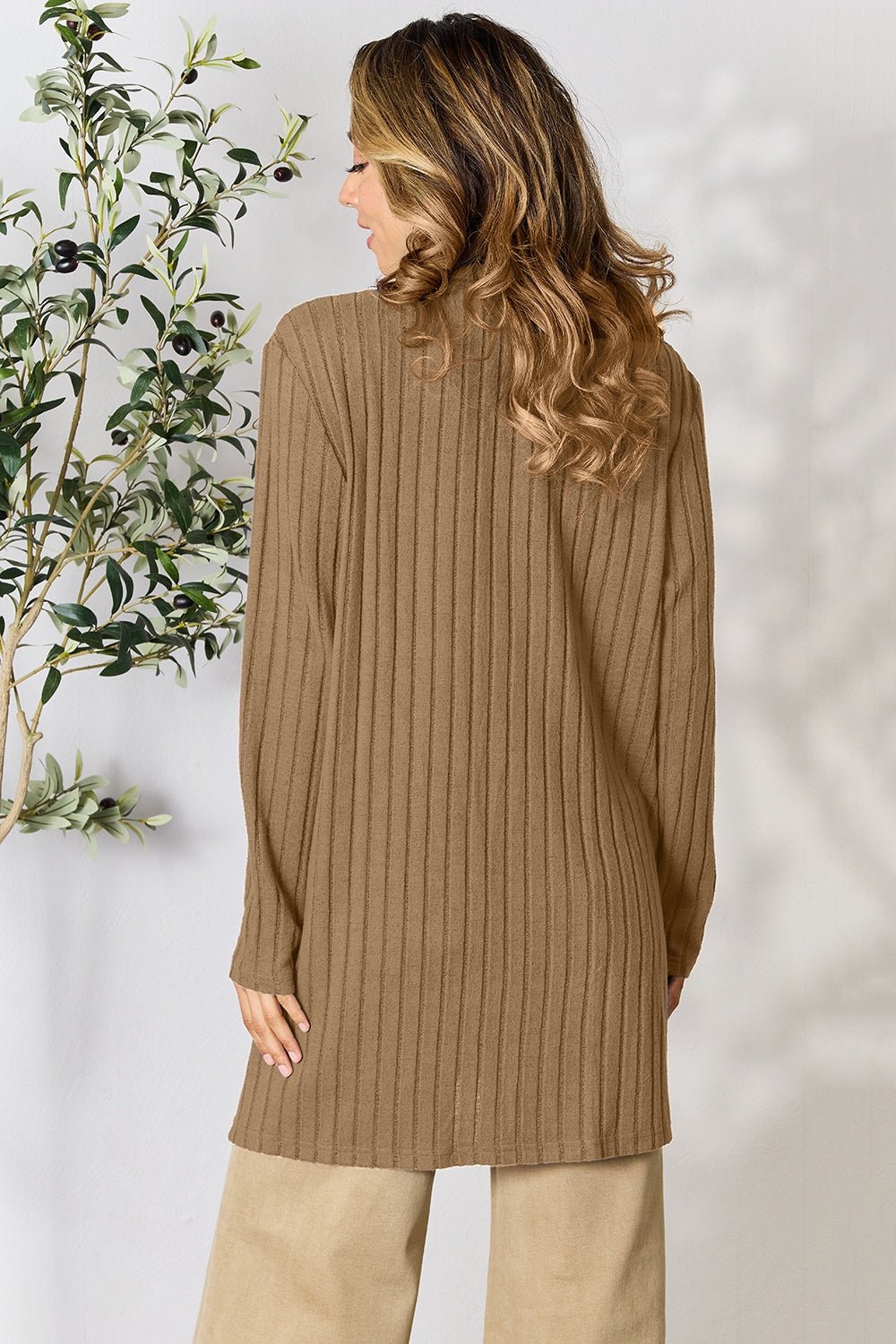 Basic Bae Full Size Ribbed Open Front Cardigan with Pockets - Bella Blue Styles