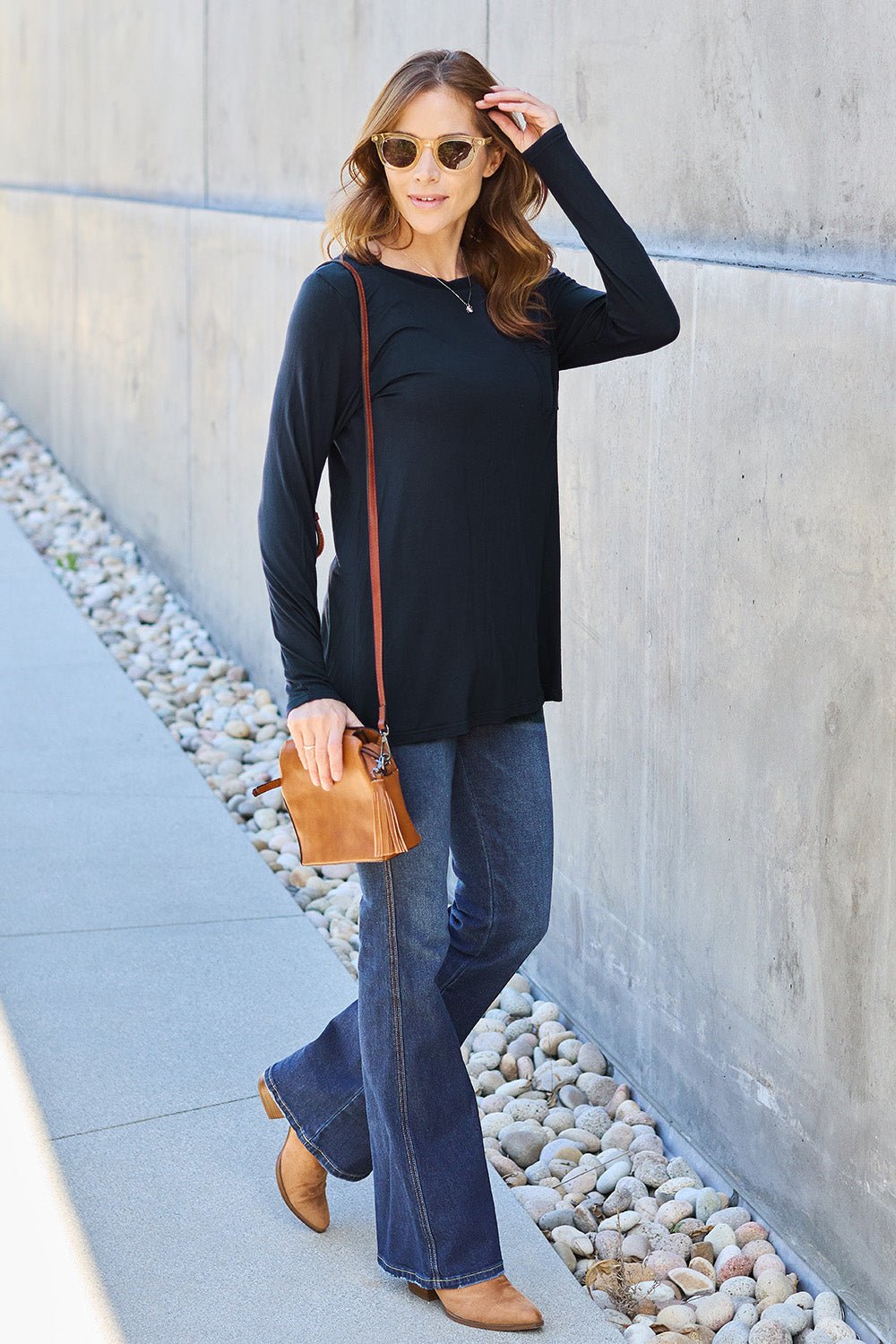 Basic Bae Full Size Round Neck Long Sleeve Top - Bella Blue Styles