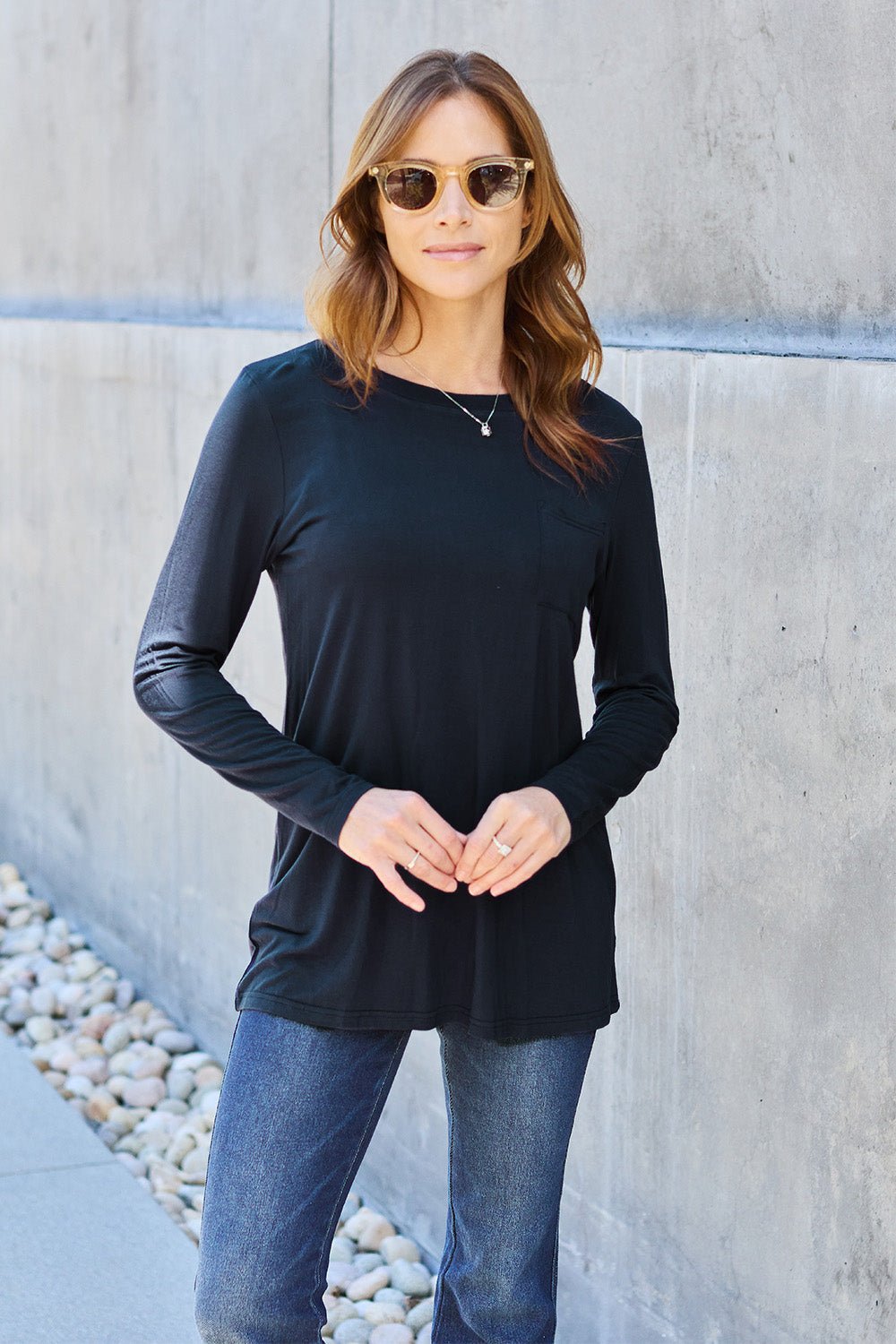 Basic Bae Full Size Round Neck Long Sleeve Top - Bella Blue Styles