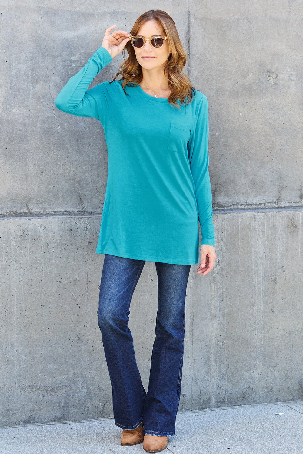 Basic Bae Full Size Round Neck Long Sleeve Top - Bella Blue Styles