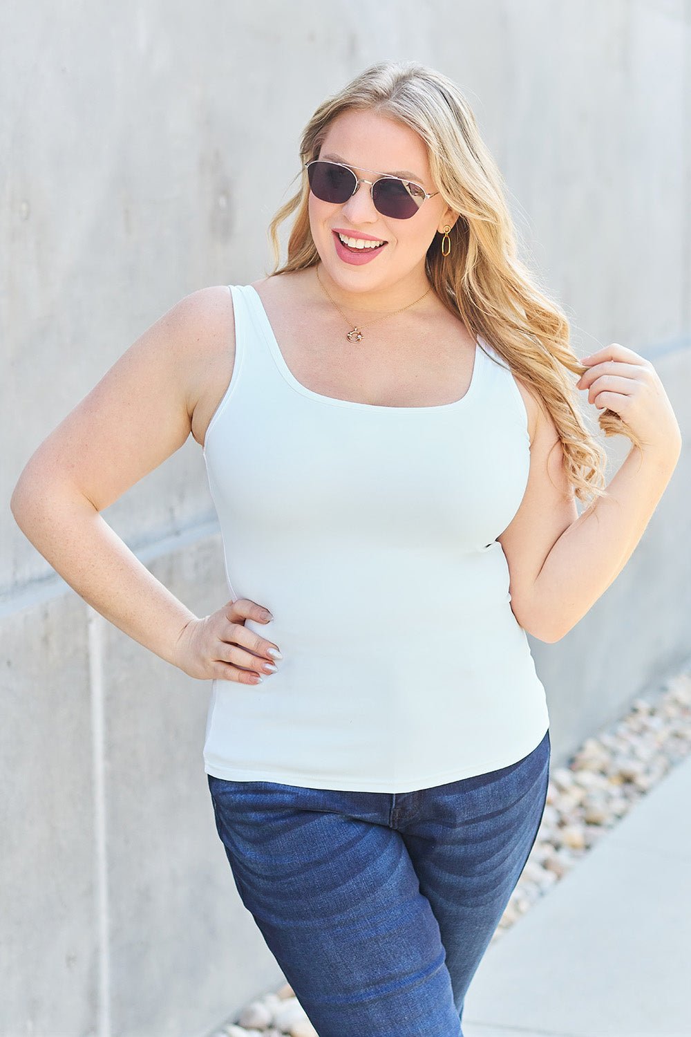 Basic Bae Full Size Square Neck Wide Strap Tank - Bella Blue Styles