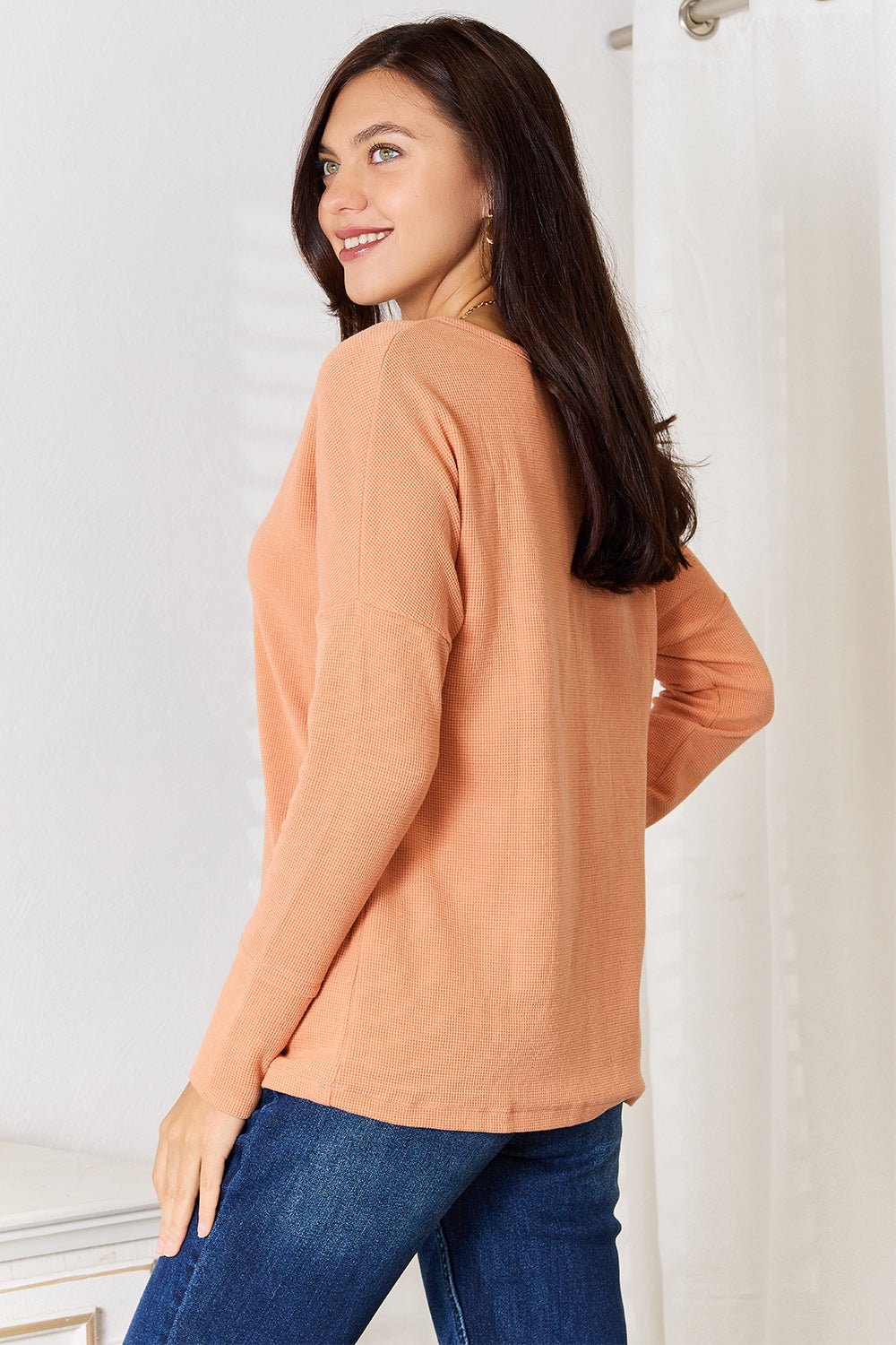 Basic Bae Half Button Long Sleeve Top - Bella Blue Styles