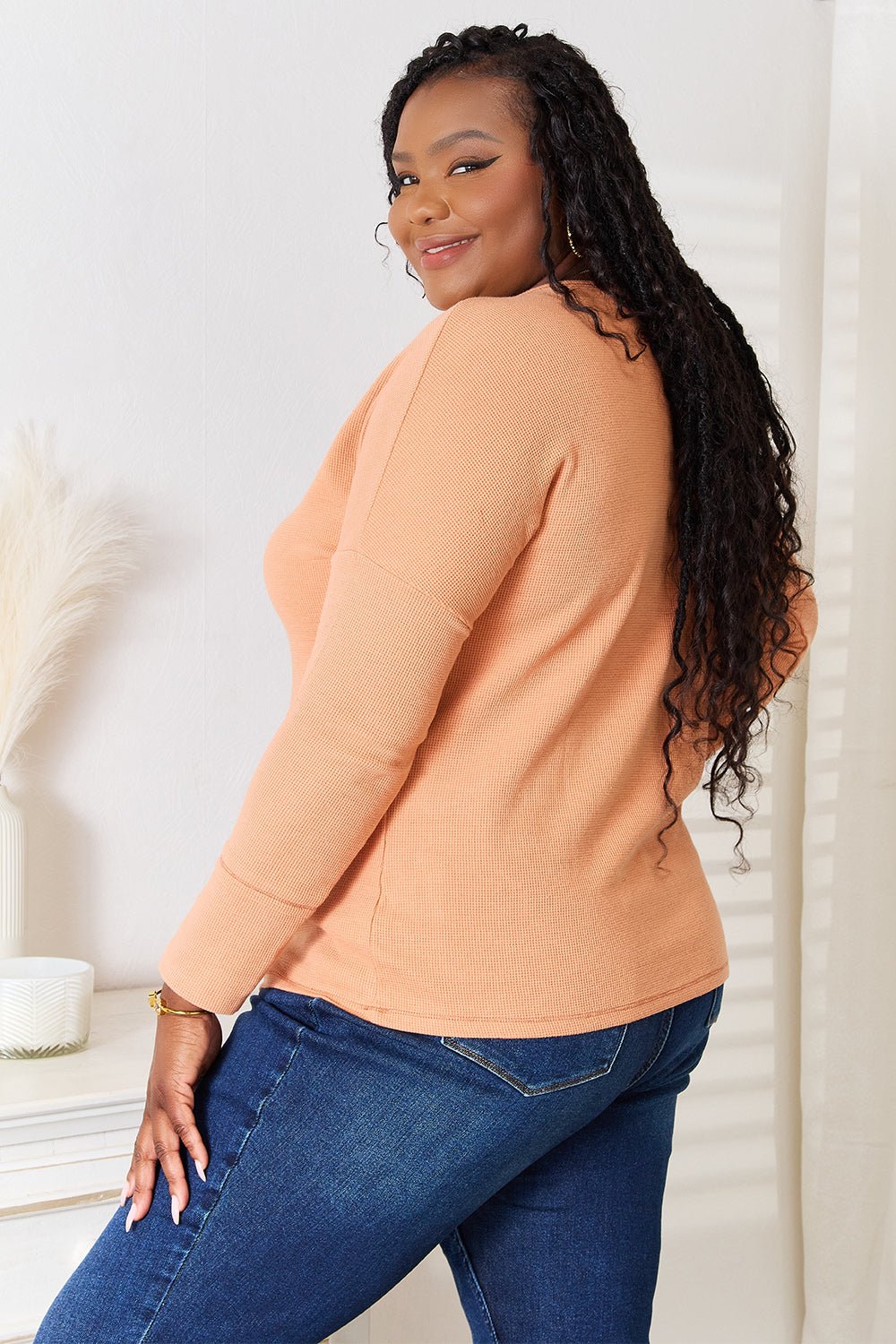 Basic Bae Half Button Long Sleeve Top - Bella Blue Styles