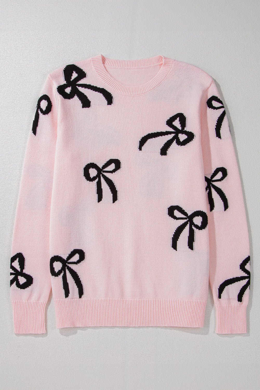 Bow Pattern Round Neck Loose Fit Sweater - Bella Blue Styles