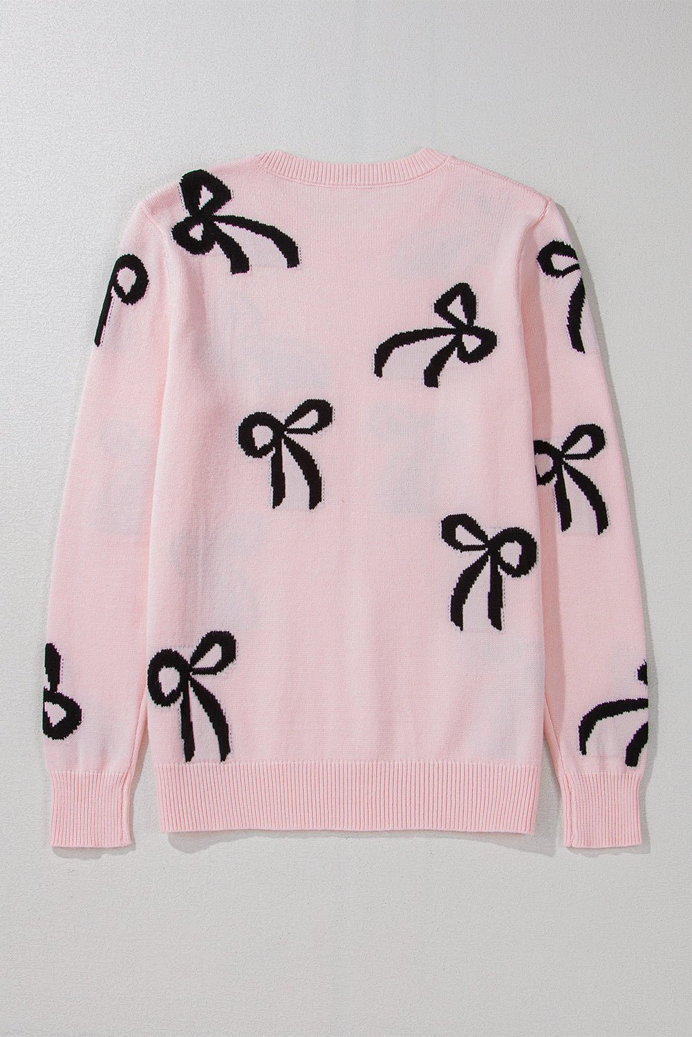 Bow Pattern Round Neck Loose Fit Sweater - Bella Blue Styles