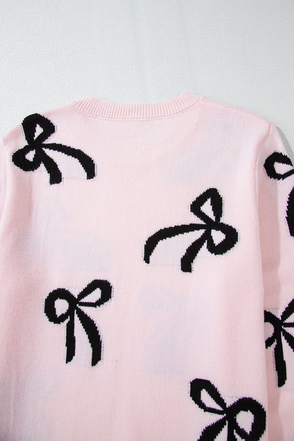 Bow Pattern Round Neck Loose Fit Sweater - Bella Blue Styles