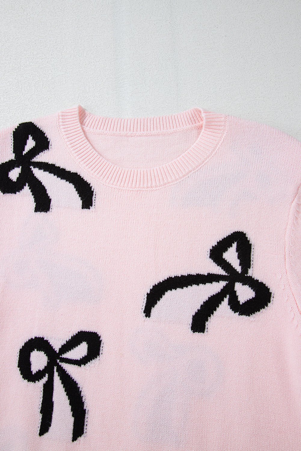 Bow Pattern Round Neck Loose Fit Sweater - Bella Blue Styles