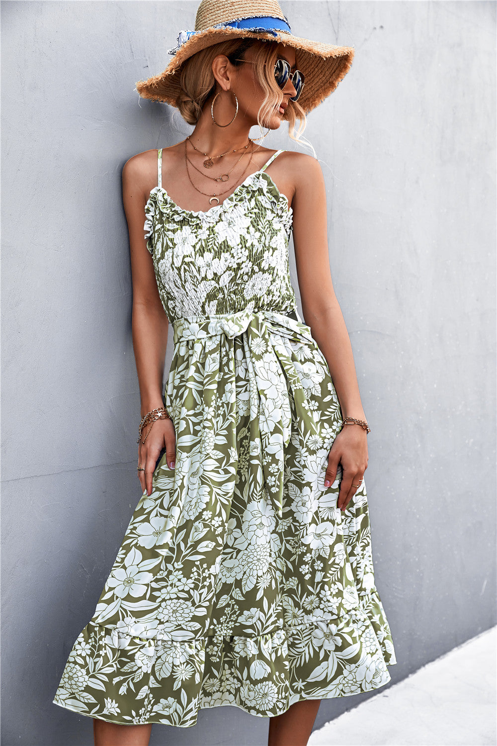 Tori Floral Spaghetti Strap Midi Dress