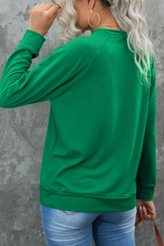 Candy Cane Round Neck Long Sleeve Sweatshirt - Bella Blue Styles