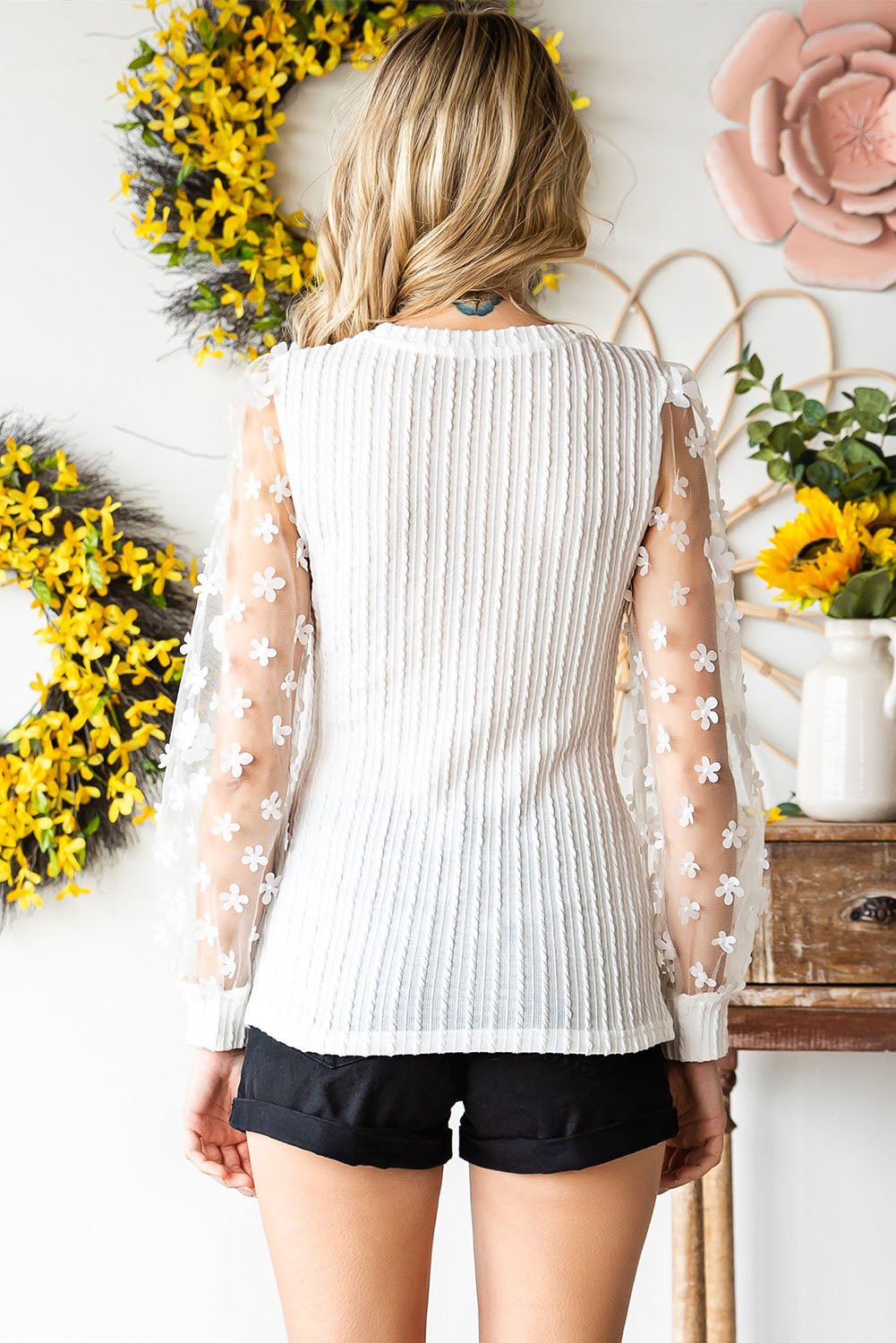 Carissa Textured Applique Blouse - Bella Blue Styles